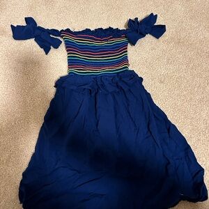 Vintage Havana Navy Dress with Rainbow Stripes